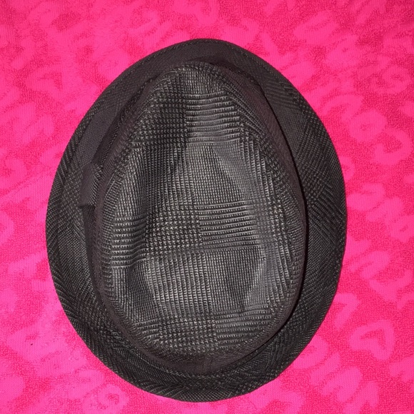 D&Y poly nylon fedora hat S/M black houndstooth cap short brim paisley interior - Picture 4 of 12